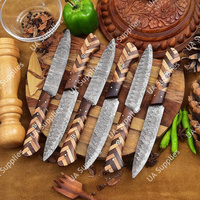 Couteau de cuisine artisanal en acier Damas forgé, motif torsadé, manche en bois pleine longueur, ultra-affûté 58 HRC, ambidextre, léger et durable