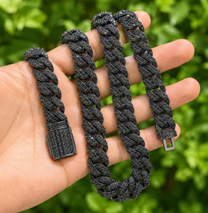 <b>Black</b> Moissanite Cuban Link Necklace for Men Textured <b>Chain</b> Jewelry Gift - Product Image 5