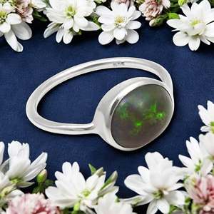 925 Sterling Silver Oval Cut Black <b>Opal</b> Gemstone Wedding <b>Ring</b> Handmade Gemstone Bohemian Jewelry Available At Wholesale Price - Product Image 5