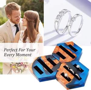 Resin Wood Customizable <b>Ring</b> Box-Handmade Hexagon Jewelry Tray Organizer Travel Velvet <b>Ring</b> <b>Holder</b> for <b>Engagement</b> Wedding Gifts - Product Image 3