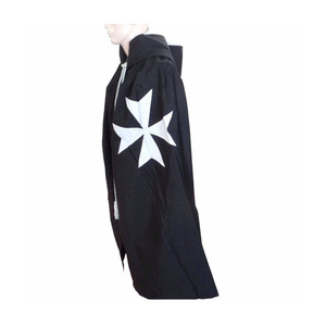 Manteau Cérémoniel Noir de l'Ordre de Malte avec Capuche à Croix Malteuse Blanche, Cape Maçonnique Personnalisée, Robe Fraternelle - Product Image 2