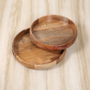 Rustic Wooden Round Tray Reusable Serving <b>Platter</b> Natural Wood Finish Multi-Purpose Tableware - Product Image 1