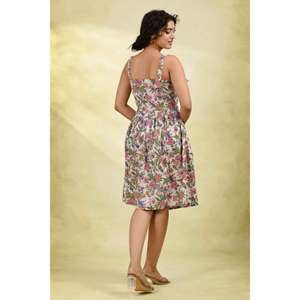 Vestido Floral Ajustado y Evase, Ecológico y Lavable para Mujer, Vestido Midi sin Mangas con Cintura Ajustable, Vestido Casual de Verano - Product Image 6