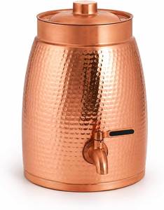 Distributeur d'eau en cuivre pur avec robinet sur pied et 2 verres, réservoir d'eau en cuivre martelé de 5 litres, sans BPA, antirouille, pour eau potable - Product Image 4