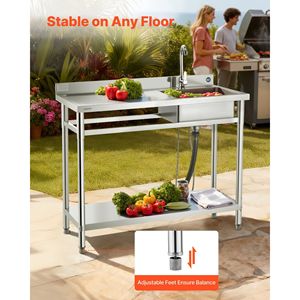 Lavello Commerciale Autoportante in Acciaio Inossidabile a Vasca Singola con Rubinetto, Lavello Utilitario da Lavoro per Banco da Lavoro con Vasca Sinistra - Product Image 6