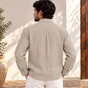 Conjunto de Lujo para Hombre, 100% Lino Puro, Camisa de Manga Larga y Pantalón con Cordón, Estilo Casual de Verano, Secado Rápido - Product Image 5