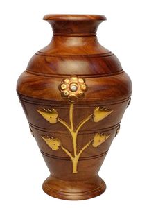 Jarrón de Flores de Madera Tallado a Mano, Ecológico, Estilo Art Deco Moderno, con Patrón Floral Marrón, para Decoración del Hogar - Product Image 3