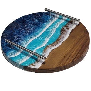 Plateau de service de cuisine élégant fait à la main Planche à découper de rivière avec bois d'acacia Résine Charcuterie Planche Epicay décorative - Product Image 6