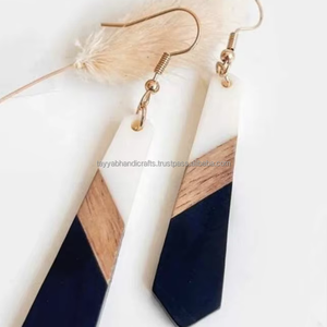 Handcrafted <b>Wood</b> With Epoxy Resin Big Oval Shaped Earrings With Gold Plated Ear Hook for Women Wooden <b>Jewellery</b> - Product Image 1