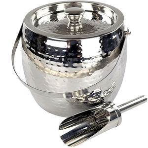 Cubo de Hielo de Acero Inoxidable con Tapa y Cuchara, Enfriador de Vino y Champán de Metal con Acabado Martillado de Doble Pared, Enfriador de Vino Antideslizante - Product Image 1