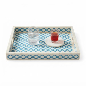 Plateau de service rond artisanal haut de gamme en os incrusté rose, motif floral de luxe, plateau décoratif pour ottoman, table basse ou coiffeuse - Product Image 4
