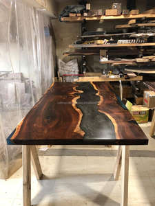 Table basse moderne en résine époxy River Table ronde avec dessus en bois Table basse de salon moderne - Product Image 6