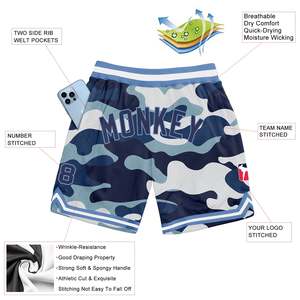 Shorts de basket-ball personnalisés pour hommes, sublimation, camouflage, imprimé camouflage bleu vert, shorts en mesh respirant, shorts de sport pour la salle de sport et l'entraînement - Product Image 2