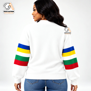 OES |   Cárdigan Blanco para Mujer, Cuello Redondo, Talla Grande, Color Sólido, 100% Poliéster, Ligero, Manga Larga, Transpirable para Invierno - Product Image 2