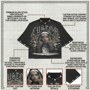 เสื้อยืดโอเวอร์ไซส์พิมพ์ลายแม่ชีสไตล์โกธิค แขนสั้น คอกลม ทรงครอป ผ้าฝ้าย สไตล์สตรีท สำหรับผู้ชาย - Product Image 6