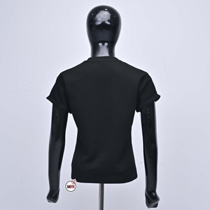Camiseta de alta calidad para mujer, bordada, de manga corta, cuello redondo, 95% algodón y 5% spandex, de color sólido, tejido de punto, informal, para verano. - Product Image 2