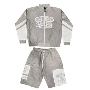 High-visibility Track Suit Crinkle <b>Nylon</b> Reflective Edging Binding Strip Windbreaker Jackets and <b>Jogger</b> Shorts Tracksuit Sets - Product Image 2