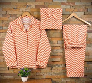 100% Cotton Stripe Orange Woven Solid Casual Pajama Set Hand Drawn Ultra-Soft Quick Dry Night Dress <b>Women</b> Breathable All Seasons - Product Image 5