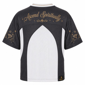 เสื้อเจอร์ซีย์ลายกราฟิกไซเคเดลิกโลโก้แบบกำหนดเอง สไตล์เรโทรโอเวอร์ไซส์ Y2K ผ้าตาข่ายปักลาย Third Eye เสื้อผ้ากีฬาสำหรับผู้ชายจากโรงงาน - Product Image 4