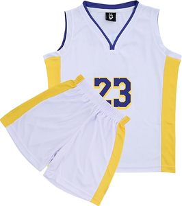 Ensemble de maillots de basket-ball des Lakers, blanc et jaune, col en v, sans manches, en Polyester respirant, uniforme pour garçons et enfants - Product Image 4
