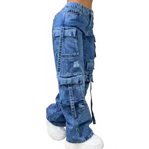 Y2K Vintage Multi-Pocket Washed Baggy <b>Jeans</b> High Waisted Straight Wide Leg Pants - Product Image 3