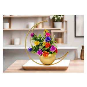 Florero de Metal Moderno de Lujo con Forma de Luna, Centro de Mesa Decorativo Geométrico en Dorado y Negro Premium para Decoración de Sala de Estar - Product Image 4