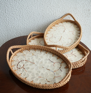 Rattan Mother Pearl Polished <b>Storage</b> Trays Set Classic Design <b>Stackable</b> Table Neatening Organization Sustainable Dishwasher Safe - Product Image 6