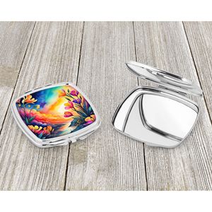 Espejo de maquillaje de viaje compacto colorido Freesia, espejo de bolsillo plegable de mano para mujeres y niñas, Idea de regalo decorativa - Product Image 3