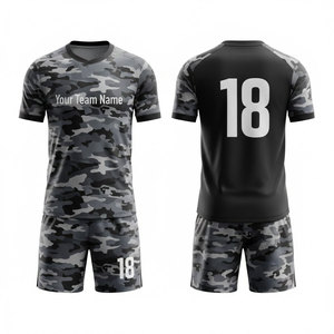 Ensemble de maillots de football personnalisés sublimés pour hommes, camouflage, col en V, manches courtes, uniformes respirants, taille adulte, polyester 180g - Product Image 1