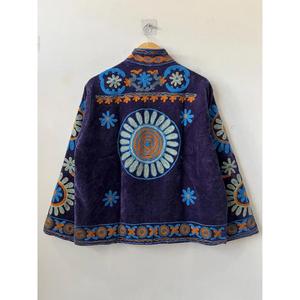 Handmade Cotton Knitted Suzani Velvet Embroidery Reversible Indian Bohemian Festival <b>Jacket</b> Gift Her - Product Image 6