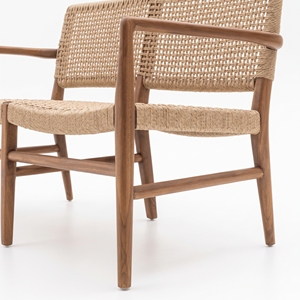 Contract Project Furniture Teak Loveseat 2 Seater <b>Bench</b> Woven Backrest Solid Wood Seating for Hotel Resort Villa Restaurant - Product Image 5