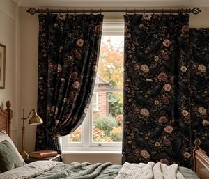 Black Ravens Velvet Or Blackout <b>Curtain</b> Each Panel Art Nouveau <b>Window</b> Drapes Luxury Bird Pattern Thermal Insulated Room - Product Image 1