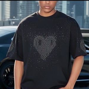 2025 NO MOQ nueva ropa estilos Top hombres camiseta Rhinestone diamante venta al por mayor 100% algodón camiseta para hombres ajuste suelto - Product Image 2