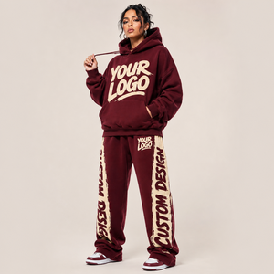 Custom Embroidered Logo Ribbed Collar Kangaroo Pocket Heavy Fleece <b>Sweatsuit</b> Set Plush Fleece Fabric <b>For</b> <b>Women</b> Winter Label - Product Image 4