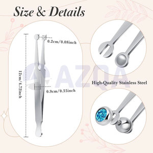 Kit de 4 outils et pinces de piercing corporel en acier inoxydable avec support à boule fendu pour septum et pinces hémostatiques - Product Image 5
