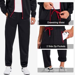 Veste de survêtement noire pour homme avec fermeture éclair intégrale, bordure rouge et poches latérales, design sportif respirant, idéale pour l'automne - Product Image 5