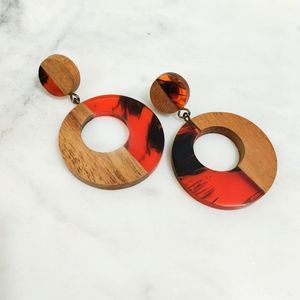 Elegant <b>Mother</b> <b>of</b> <b>Pearl</b> Touch Resin & Natural Wood Hoop <b>Earrings</b> Lightweight Boho Chic Accessories - Product Image 5