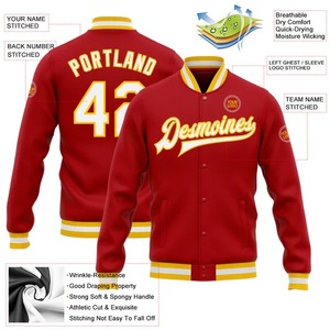 Red <b>White</b> Gold Custom Varsity <b>Jacket</b> Full Snap Letterman <b>Jacket</b> Bomber <b>Jacket</b> For <b>Men</b> Outdoor Casual Baseball Team <b>Jacket</b> - Product Image 2