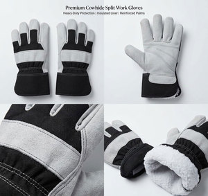 Gants de travail de sécurité robustes en cuir de vachette pleine fleur, certifiés CE, épaisseur 11 oz, dos perforé, doublure en tissu polaire de coton - Product Image 6