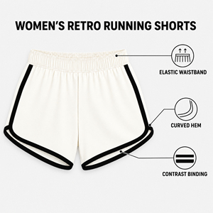 Shorts de course rétro pour femmes, taille élastique, style sportif contrastant, shorts respirants en polyester et élasthanne tricotés - Product Image 2