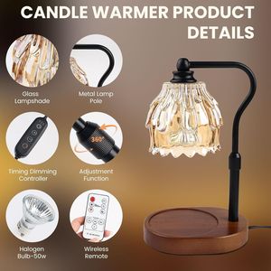 Wireless Remote Control Dimmable Candle Warmer Lamp with <b>Timer</b> Height Adjustable Wax Melts for Jar Candles - Product Image 2
