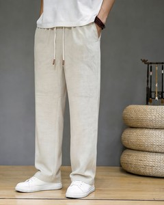 Men's Cotton Casual Pants Elastic Waist Drawstring Lightweight Summer Breathable Straight Fit <b>White</b> - Product Image 2