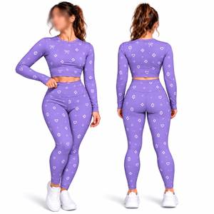 Women’s 2 Piece Yoga <b>Set</b> <b>Long</b> <b>Sleeve</b> Crop Top High Waist Leggings Workout Activewear Fitness <b>Gym</b> <b>Set</b> - Product Image 1