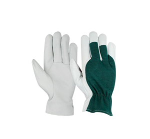 Leather Safety <b>Gloves</b> Tapered Cuff Fire Proof Touchscreen <b>Knit</b> Wrist Green Palm Anti-Slip General Purpose Work <b>Glove</b> - Product Image 1