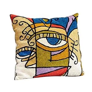 Housse de coussin décorative carrée moderne à motif géométrique brodé, lavable, design textile artistique motif œil – Meilleur prix - Product Image 1