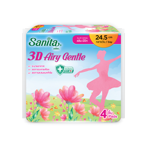 ผ้าอนามัยซานิต้า 3D แอรี่ เจนเทิล สลิม วิง ขนาด 24.5 ซม. สำหรับกลางวัน ระบายอากาศได้ดี ซึมซับปกติ 4 ชิ้น - Product Image 1