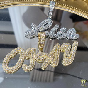 Silver Plated Moissanite Diamond Personalized <b>Name</b> Pendant <b>Necklace</b> Hip Hop Cuban Link Jewelryv - Product Image 3