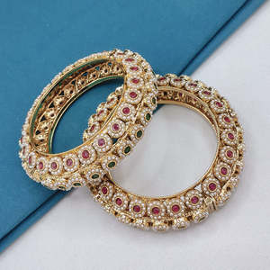 Radiant Gold Plated Brass Openable Charm <b>Bangles</b> <b>Set</b> with Pink and Gold Pearls - Product Image 1