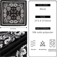 Bandana carré noir en coton à imprimé floral, en polyester, décontracté, multifonctionnel, style quatre saisons, vente chaude, logo personnalisé imprimé
