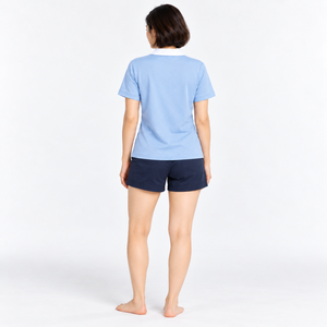 Women Blue Polo T Shirt Lyocell <b>Combed</b> Cotton Soft Jersey Short Sleeve Casual Top Ladies Apparel Wholesale Supplier OEM Custom - Product Image 2
